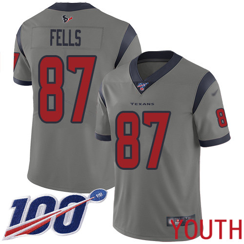 Houston Texans Limited Gray Youth Darren Fells Jersey NFL Football #87 100th Season Inverted Legend->youth nfl jersey->Youth Jersey